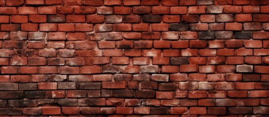 Poster - An artistic display of symmetrical patterns in carminecolored brickwork, highlighting the beauty of brown rectangular bricks as a composite building material