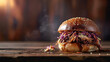 Hot pulled pork sandwich with text space