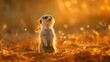 A baby meerkat standing on its hind legs, surveying the world with curiosity