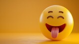 Fototapeta Góry - A cute cartoon face emoji sticking out its tongue playfully with a wink and a smile