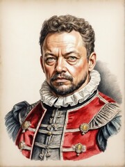 Poster - Sir Francis Drake hand drawn sketch portrait on plain white background from Generative AI