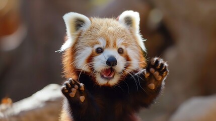 Wall Mural - A playful baby red panda with a fluffy tail
