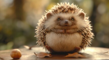 Wall Mural - A tiny hedgehog curled into a ball with a contented expression