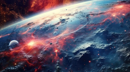 Wall Mural - Galaxies Adorned with Bright Stars and Orbiting Planets