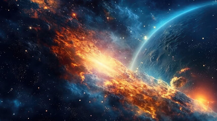 Wall Mural - Galaxies Adorned with Bright Stars and Orbiting Planets