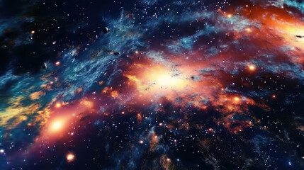 Wall Mural - Galaxies Adorned with Bright Stars and Orbiting Planets