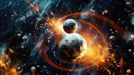 Wall Mural - Galaxies Adorned with Bright Stars and Orbiting Planets