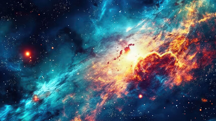 Wall Mural - Galaxies Adorned with Bright Stars and Orbiting Planets