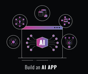 Wall Mural - Optimize Your AI App Workflow. Efficient AI App Development Icons. Model Training, Data Collection, Data Cleaning, and Beyond. Editable Stroke and Colors.