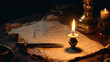 Old Parchment and Illuminated Candle