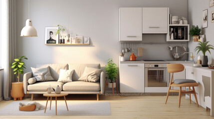 Wall Mural - Minimalist Living Room and Kitchen Space