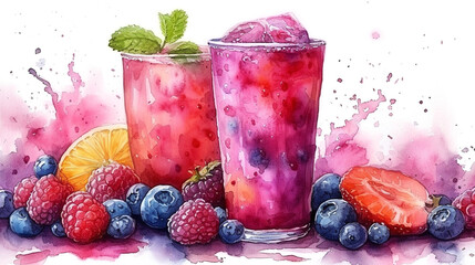 Wall Mural - Fruit juice watercolor painting