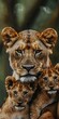 two lions sitting together grass family looming head focus close mischievous eyes sticker jigsaw puzzle caring mother focused stare shields stately