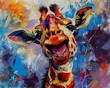 giraffe happy face background mouth open terrifying roar huge smile vibrance scheme bright amused