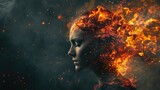 Fototapeta Kosmos - Artistic portrait of a woman with fire and magma bursting from within her. Ai Generated.