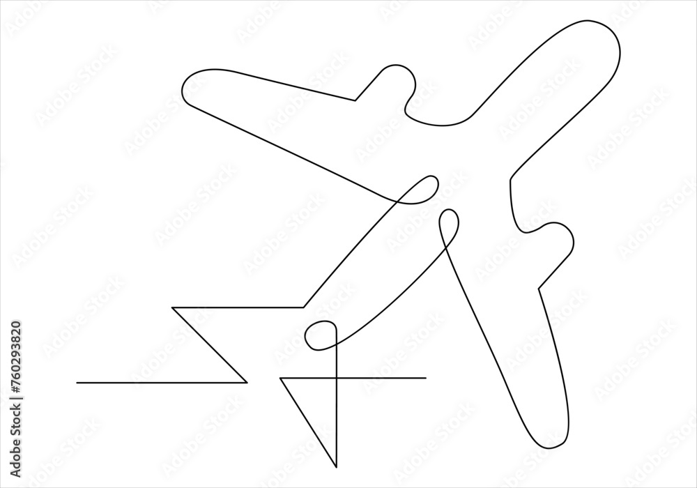 Continuous one line drawing of airplane out line vector art ...