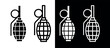 Set of pomegranate icons. Grenade, symbol of weapon of destruction, ammunition or war. Military attribute of an army or soldier.
