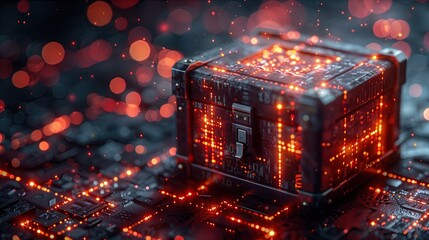 hologram key Unlock the digital treasure chest lock. with glowing information It is a symbol of unlocking the potential of data.
