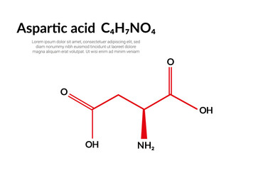 Aspartic acid (symbol Asp or D) C4H7NO4 amino acid, molecular structural chemical formula