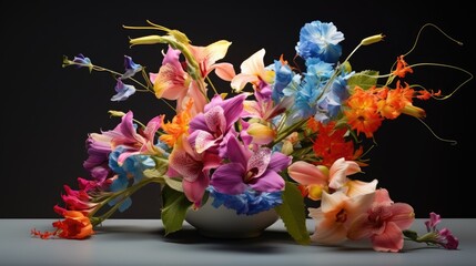 Sticker - Elegant Vase Overflowing with Vibrant Floral Bouquet on a Beautifully Set Table