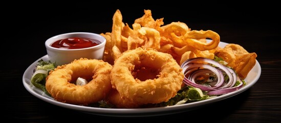 Sticker - Delicious Seafood Dish with Shrimp and Crispy Chips Served on a Plate