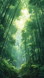 Fototapeta Sypialnia - Low Poly Art of Sunflare through bamboo forest