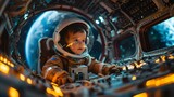Fototapeta Tulipany - Baby Astronaut's Playful A Futuristic Space Station Adventure