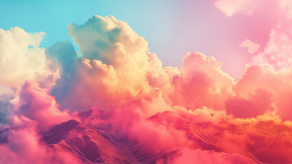 Poster - multicolor sky with fluffy cloud landscape background