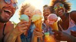 friends are enjoing in summer and have fun with icecream