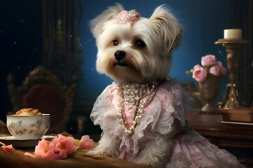 Wall Mural - A showcase of pets in themed outfits, from formal wear to casual attire,