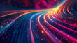 Speed of light visualized as streaking neon on a cosmic highway, deep focus, science fiction atmosphere.