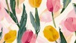 A painting of a bunch of tulips on a white background