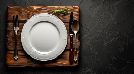 Wall Mural - serving cutlery on black top view