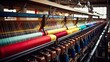 weaving cotton textile mill illustration spinning loom, dyeing production, industry machinery weaving cotton textile mill