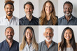 © Asiri - Smiling Men and Women Multiple Headshots on White Background, Looking at the Camera with Joy