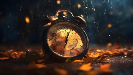 Timeless Charm: Vintage Alarm Clock in AI-Generated Autumn Landscape