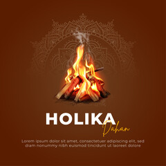 Happy Holika Dahan wish and Greeting Card. Holika Dahan Celebration Post and Flyer Design and Vector Illustration