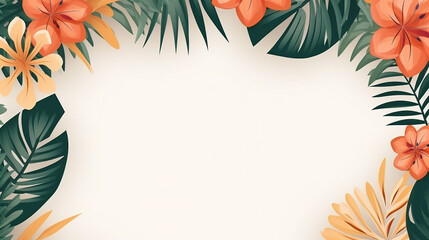 Wall Mural - trendy summer border with tropical leaves in paper cut with space for text