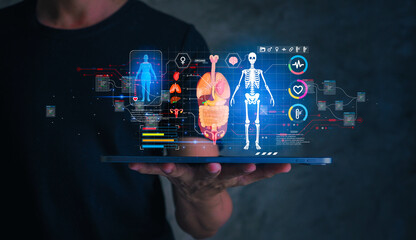 Sticker - Medical technology revolutionizes healthcare through innovative solutions, enhancing diagnosis, treatment, and patient outcomes.Health technology improves wellness with innovative solutions.