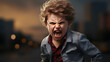 Close-up portrait of a little boy screaming in anger and rage. The concept of living emotions of anger, despair, dissatisfaction, fear