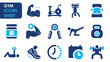 © Parbat - Gym and fitness icon set. Containing healthy lifestyle, weight training, body care and so on. Flat gym icon designs.