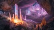 Friends discovering a hidden cave filled with sparkling crystals, creating a surreal underground wonderland.