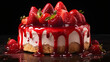 delicious strawberry cheesecake, with fresh berries and strawberry syrup.