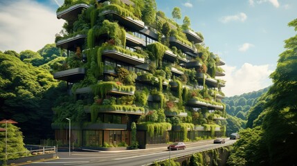 eco green condominium building illustration friendly energy, efficient leed, friendly solar eco green condominium building