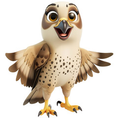 Wall Mural - Angled view of a 3D cartoon illustration of cute Falcon smiling excitedly isolated on a white transparent background