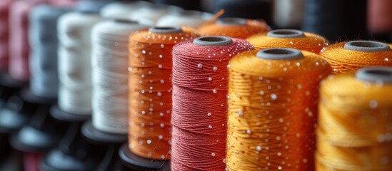 Wall Mural - Spools of white and orange thread