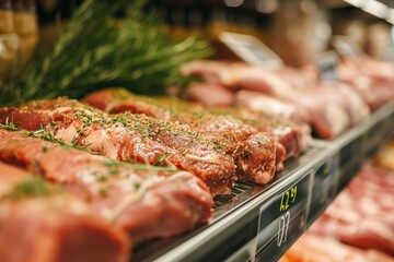 Wall Mural - Seasoned Meat Display at a Butcher Shop