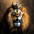 The lion is the king of beasts, with a crown on his head.
