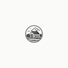 Wall Mural - Farm house line art logo icon design