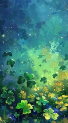 Wall Mural - clover shamrock with stars background